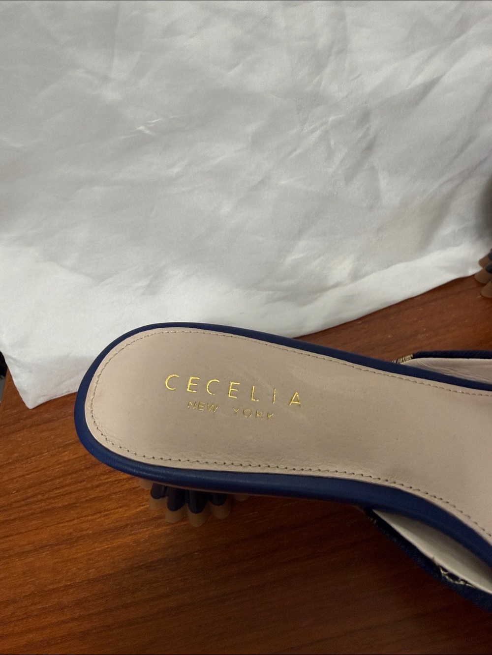 CECILIA NEW YORK Navy Embroidered Sequin Pointed Toe Mules - Picture 3 of 7